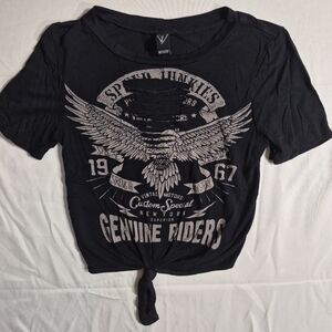 Windsor Black Tee with Beige Eagle Graphic and Distressed Slashes